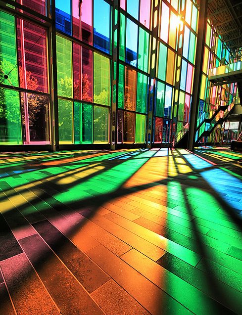 The Coloured Glass Windows At The Palais de Congress In Montreal